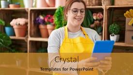  Presentation with flower woman - Presentation theme enhanced with young-beautiful-plus-size-woman background and a gold colored foreground