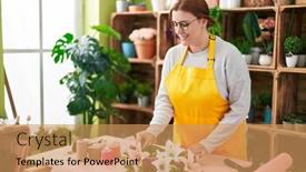  Presentation with flower woman - PPT theme featuring young-beautiful-plus-size-woman background and a coral colored foreground