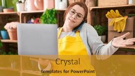  Presentation with flower woman - Slide deck featuring young-beautiful-plus-size-woman background and a gold colored foreground