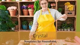  Presentation with flower woman - Slide deck featuring young-beautiful-plus-size-woman background and a gold colored foreground