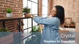  Presentation with young plant - Theme with young-beautiful-plus-size-woman background and a seafoam green colored foreground