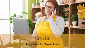  Presentation with flower woman - Slide set featuring young-beautiful-plus-size-woman background and a gold colored foreground