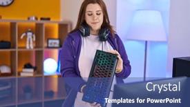  Presentation with streamer - PPT theme having young-beautiful-plus-size-woman background and a ocean colored foreground