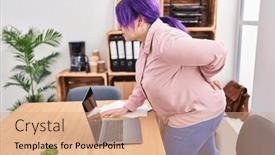  Presentation with backache - PPT layouts having young-beautiful-plus-size-woman background and a coral colored foreground