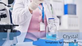  Presentation with test tube laboratory - Slide deck enhanced with young-beautiful-plus-size-woman background and a  colored foreground