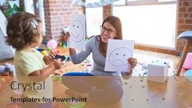  Presentation with emotions - Slide set with young-beautiful-psicologist-and-toddler background and a coral colored foreground