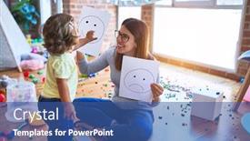  Presentation with emotions - PPT layouts enhanced with young-beautiful-psicologist-and-toddler background and a ocean colored foreground