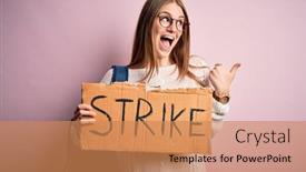  Presentation with beautiful young woman getting face - Colorful presentation theme enhanced with young-beautiful-redhead-activist-woman backdrop and a coral colored foreground