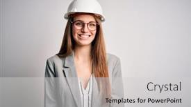  Presentation with architect - Presentation theme consisting of young-beautiful-redhead-architect-woman background and a light gray colored foreground