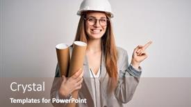  Presentation with architect - Slide set having young-beautiful-redhead-architect-woman background and a coral colored foreground