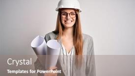  Presentation with architect - Presentation design consisting of young-beautiful-redhead-architect-woman background and a coral colored foreground