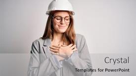  Presentation with health security - Colorful presentation theme enhanced with young-beautiful-redhead-architect-woman backdrop and a light gray colored foreground