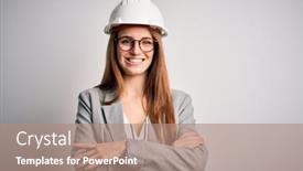  Presentation with camera security - Presentation theme with young-beautiful-redhead-architect-woman background and a coral colored foreground