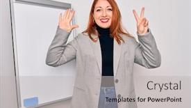  Presentation with magnetic - Audience pleasing slide deck consisting of young-beautiful-redhead-businesswoman-doing backdrop and a light gray colored foreground