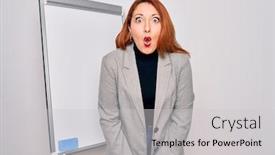  Presentation with magnetic - Amazing presentation theme having young-beautiful-redhead-businesswoman-doing backdrop and a light gray colored foreground