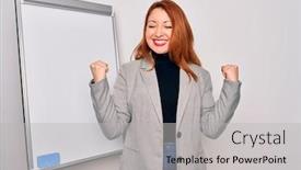  Presentation with magnetic - Theme featuring young-beautiful-redhead-businesswoman-doing background and a light gray colored foreground