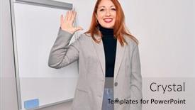  Presentation with magnetic - Beautiful presentation theme featuring young-beautiful-redhead-businesswoman-doing backdrop and a light gray colored foreground