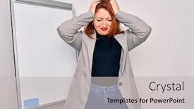  Presentation with magnetic - Presentation having young-beautiful-redhead-businesswoman-doing background and a light gray colored foreground