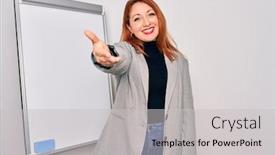  Presentation with magnetic - Audience pleasing PPT theme consisting of young-beautiful-redhead-businesswoman-doing backdrop and a light gray colored foreground