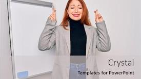  Presentation with magnetic - Presentation theme with young-beautiful-redhead-businesswoman-doing background and a light gray colored foreground
