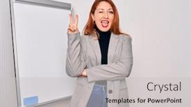  Presentation with magnetic - Presentation featuring young-beautiful-redhead-businesswoman-doing background and a light gray colored foreground