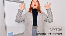  Presentation with magnetic - Presentation with young-beautiful-redhead-businesswoman-doing background and a light gray colored foreground