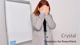  Presentation with magnetic - Presentation theme featuring young-beautiful-redhead-businesswoman-doing background and a light gray colored foreground