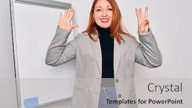  Presentation with magnetic - Slide deck having young-beautiful-redhead-businesswoman-doing background and a light gray colored foreground