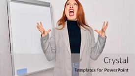  Presentation with magnetic - Presentation theme having young-beautiful-redhead-businesswoman-doing background and a light gray colored foreground