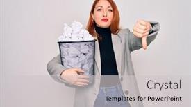  Presentation with bin - Theme consisting of young-beautiful-redhead-businesswoman-holding background and a light gray colored foreground