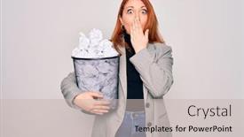  Presentation with bin - Audience pleasing presentation theme consisting of young-beautiful-redhead-businesswoman-holding backdrop and a soft green colored foreground