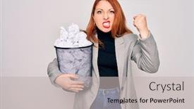  Presentation with bin - Audience pleasing PPT theme consisting of young-beautiful-redhead-businesswoman-holding backdrop and a light gray colored foreground