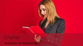  Presentation with reading - Colorful theme enhanced with young-beautiful-redhead-businesswoman-wearing backdrop and a crimson colored foreground