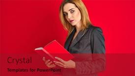  Presentation with reading - Amazing presentation having young-beautiful-redhead-businesswoman-wearing backdrop and a crimson colored foreground