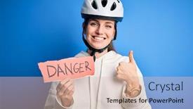  Presentation with danger - Amazing slides having young-beautiful-redhead-cyclist-woman backdrop and a soft green colored foreground