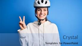  Presentation with cyclist - PPT theme featuring young-beautiful-redhead-cyclist-woman background and a teal colored foreground