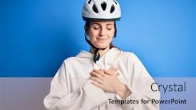  Presentation with blue eyes - Amazing presentation having young-beautiful-redhead-cyclist-woman backdrop and a lemonade colored foreground