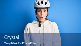  Presentation with cyclist - Audience pleasing presentation theme consisting of young-beautiful-redhead-cyclist-woman backdrop and a ocean colored foreground