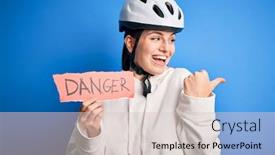 Presentation with danger - Presentation consisting of young-beautiful-redhead-cyclist-woman background and a lemonade colored foreground