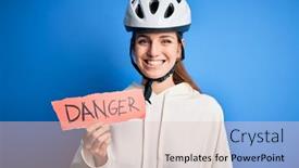  Presentation with danger - Colorful PPT theme enhanced with young-beautiful-redhead-cyclist-woman backdrop and a lemonade colored foreground