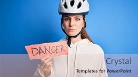  Presentation with danger - Slide deck enhanced with young-beautiful-redhead-cyclist-woman background and a lemonade colored foreground