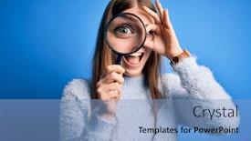  Presentation with detective magnifying glass - Audience pleasing slide set consisting of young-beautiful-redhead-detective-woman backdrop and a light blue colored foreground