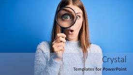  Presentation with detective magnifying glass - Cool new slides with young-beautiful-redhead-detective-woman backdrop and a light blue colored foreground