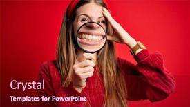  Presentation with detective magnifying glass - Slide deck featuring young-beautiful-redhead-detective-woman background and a wine colored foreground