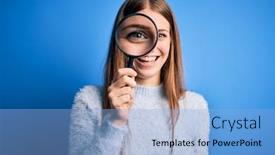  Presentation with detective magnifying glass - Slides enhanced with young-beautiful-redhead-detective-woman background and a light blue colored foreground