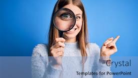  Presentation with detective magnifying glass - Amazing presentation theme having young-beautiful-redhead-detective-woman backdrop and a light blue colored foreground