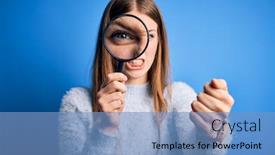  Presentation with detective magnifying glass - Colorful PPT theme enhanced with young-beautiful-redhead-detective-woman backdrop and a teal colored foreground