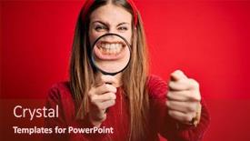  Presentation with detective magnifying glass - Slides having young-beautiful-redhead-detective-woman background and a tawny brown colored foreground