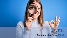  Presentation with detective magnifying glass - Beautiful PPT layouts featuring young-beautiful-redhead-detective-woman backdrop and a light blue colored foreground