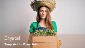  Presentation with apron - Presentation having young-beautiful-redhead-farmer-woman background and a coral colored foreground
